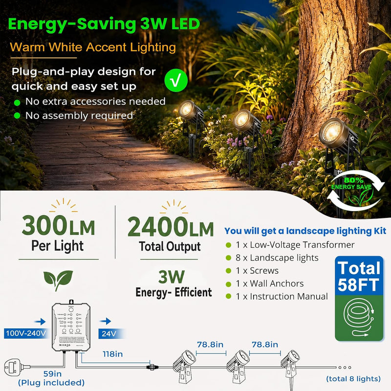 Garden Spotlights Mains Powered with Transformer (6 Pack)