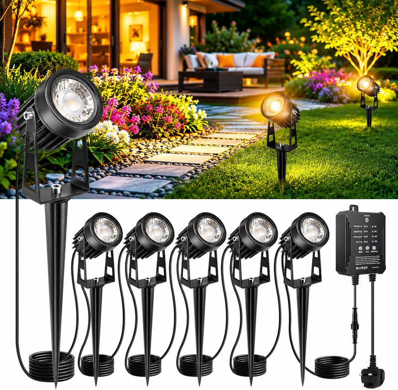 Garden Spotlights Mains Powered with Transformer (6 Pack)