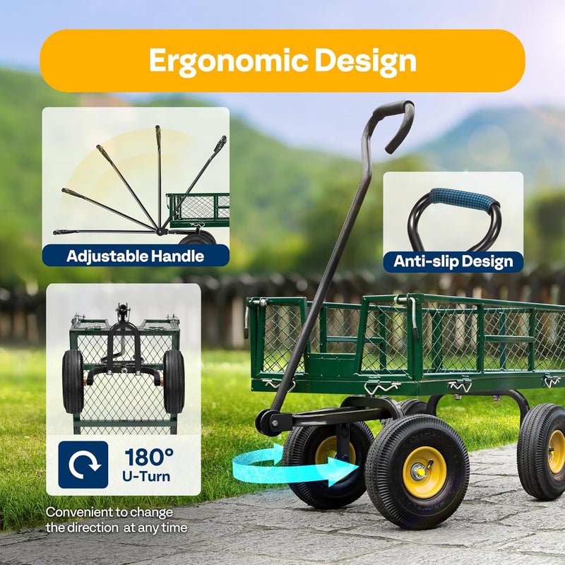 Garden Trolley 400KG Capacity Rotatable Handle Wagon Cart