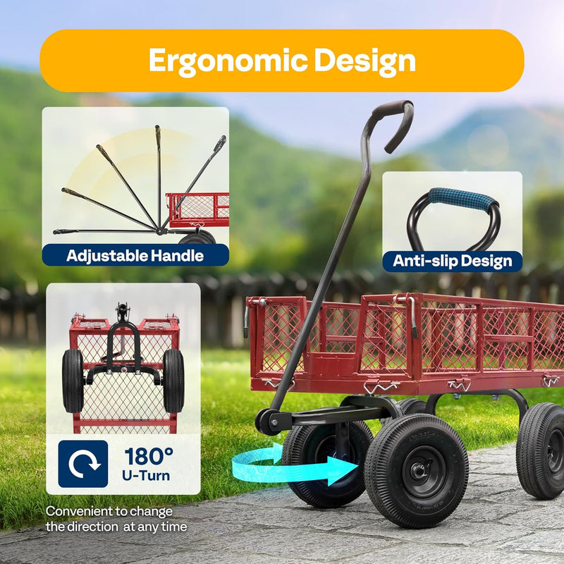 Garden Trolley 400KG Capacity Rotatable Handle Wagon Cart