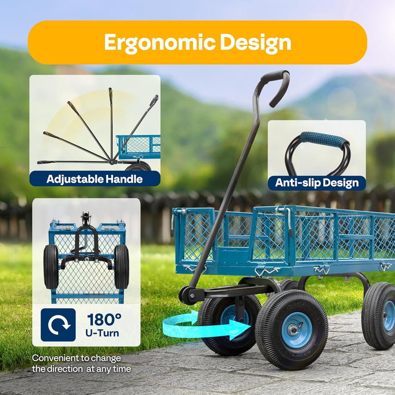 Garden Trolley 400KG Capacity Rotatable Handle Wagon Cart