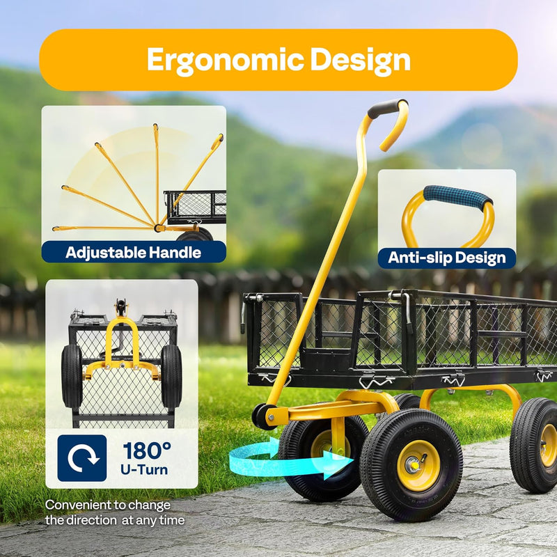 Garden Trolley 400KG Capacity Rotatable Handle Wagon Cart