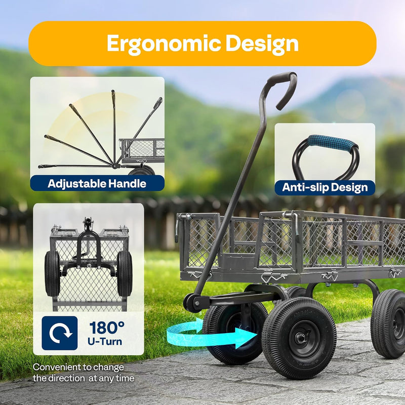 Garden Trolley 400KG Capacity Rotatable Handle Wagon Cart