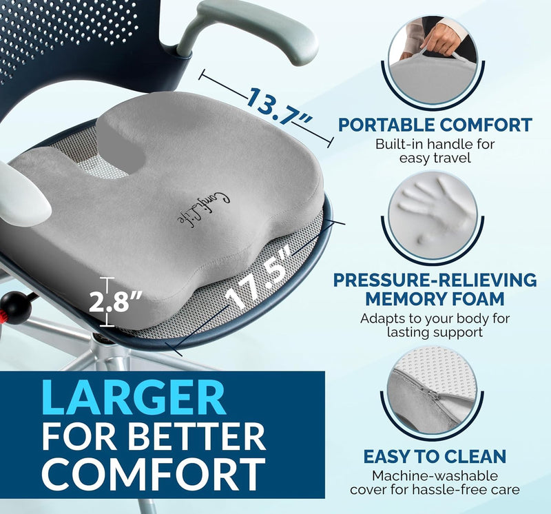 Gel-Enhanced Non-Slip Coccyx Memory Foam Seat Cushion