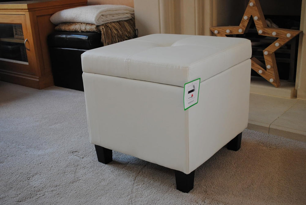 Genuine Real Leather Storage Footstool Pouffe New