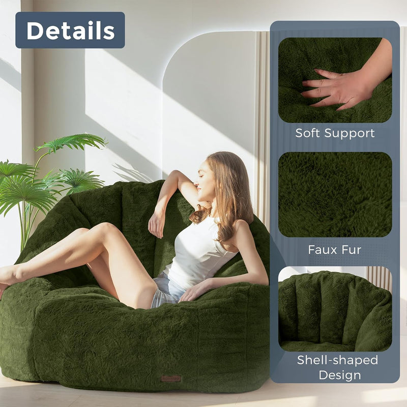 Giant Bean Bag Chair Faux Fur Shell Shaped
