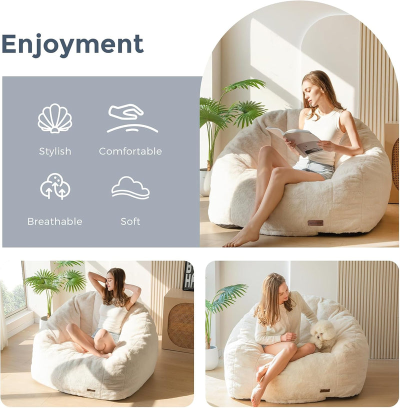 Giant Bean Bag Chair Faux Fur Shell Shaped