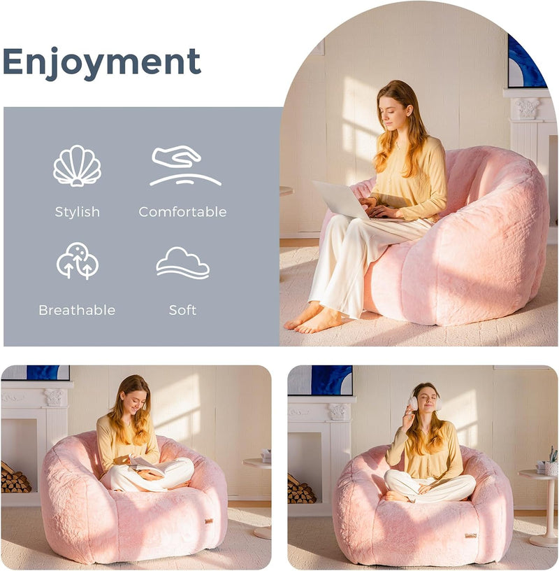 Giant Bean Bag Chair Faux Fur Shell Shaped
