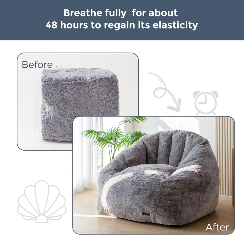 Giant Bean Bag Chair Faux Fur Shell Shaped