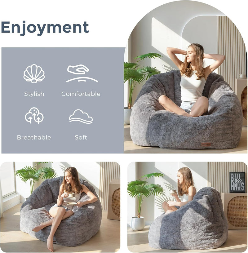 Giant Bean Bag Chair Faux Fur Shell Shaped