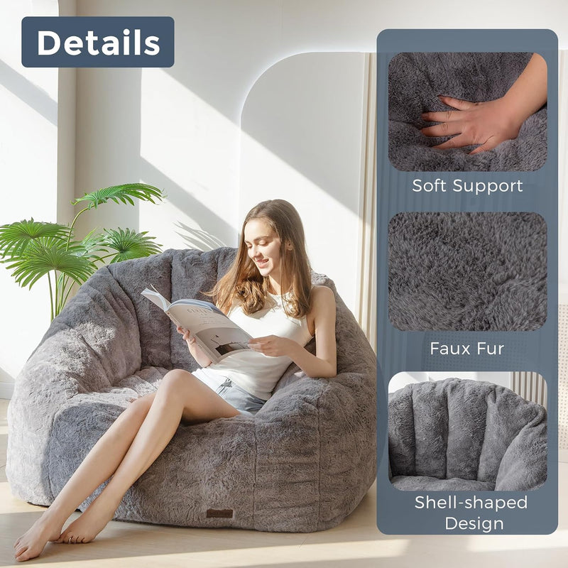 Giant Bean Bag Chair Faux Fur Shell Shaped