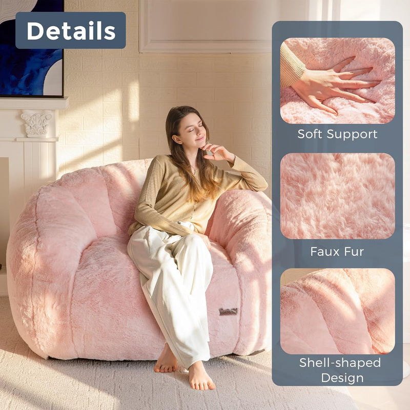 Giant Bean Bag Chair Faux Fur Shell Shaped