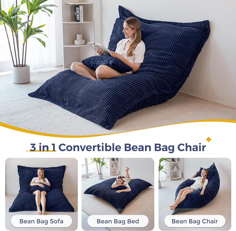 Giant Bean Bag with Pillow Soft Corduroy