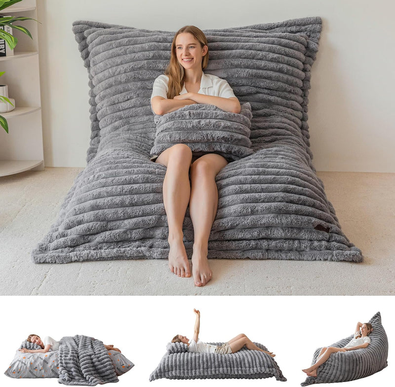 Giant Bean Bag with Pillow Soft Corduroy