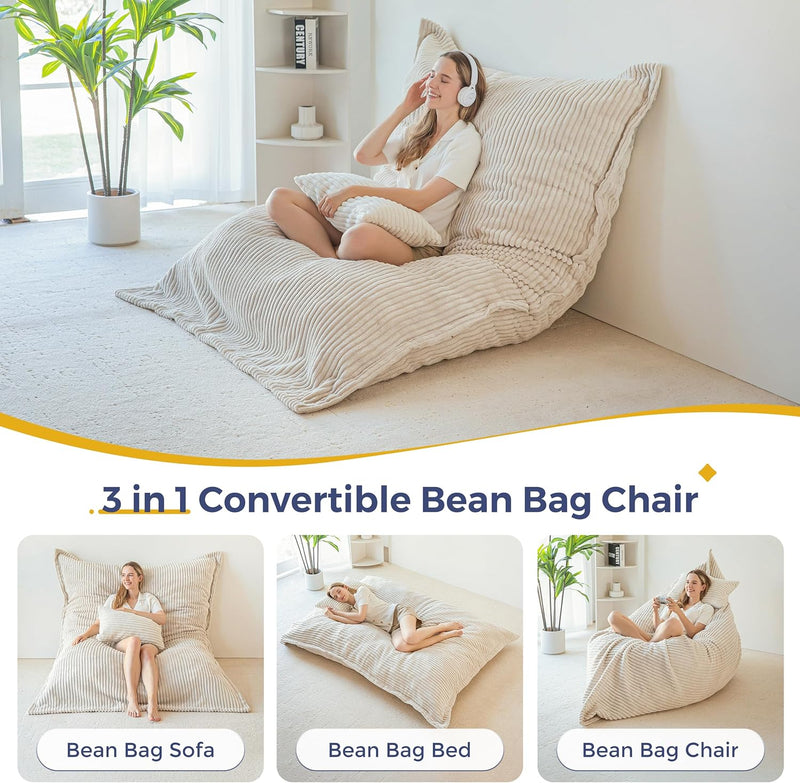 Giant Bean Bag with Pillow Soft Corduroy