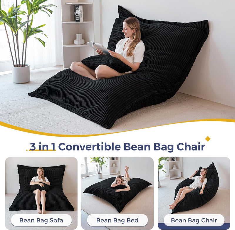 Giant Bean Bag with Pillow Soft Corduroy