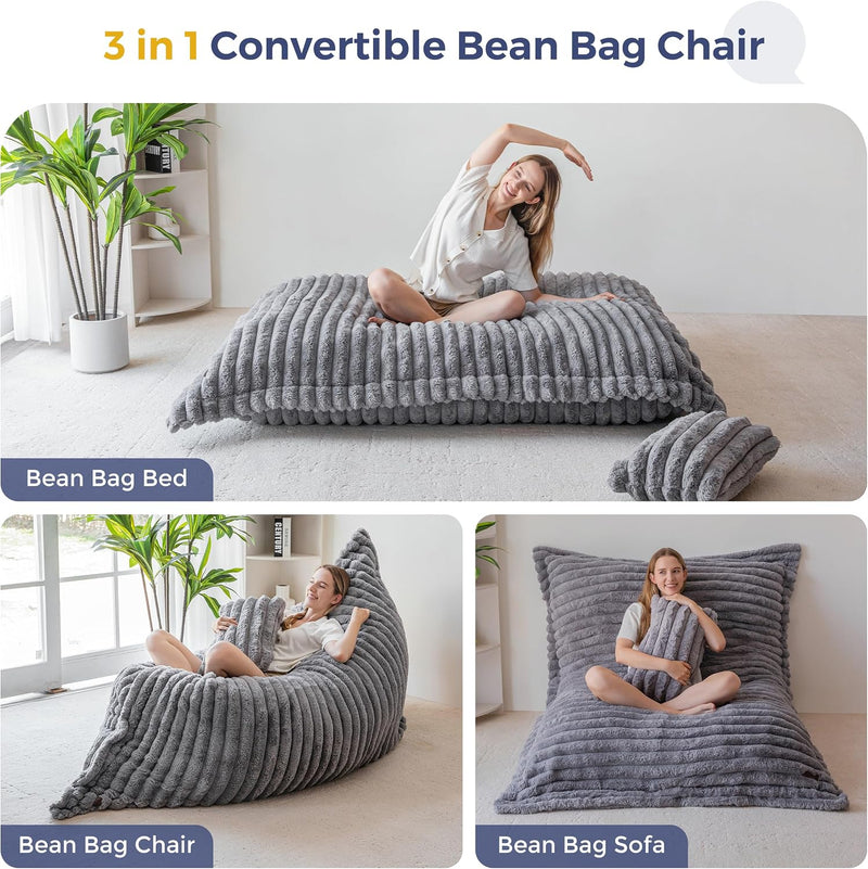 Giant Bean Bag with Pillow Soft Corduroy