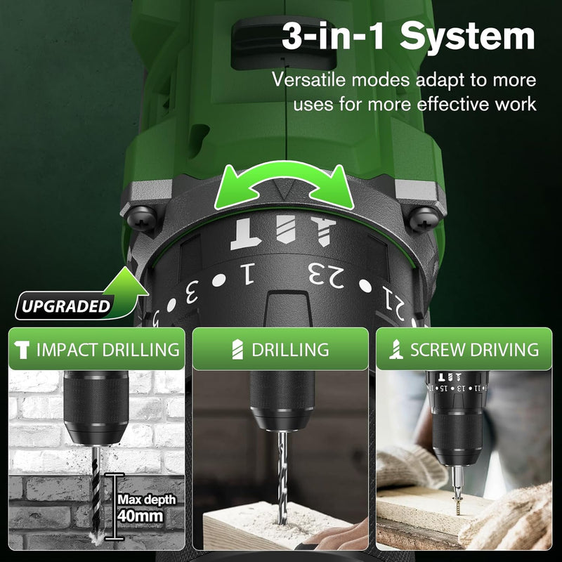 21V Brushless Cordless Combi Drill Set 2x2.0ah 50nm