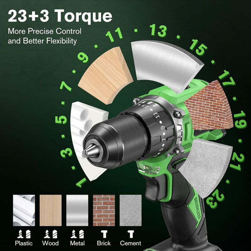 21V Brushless Cordless Combi Drill Set 2x2.0ah 50nm