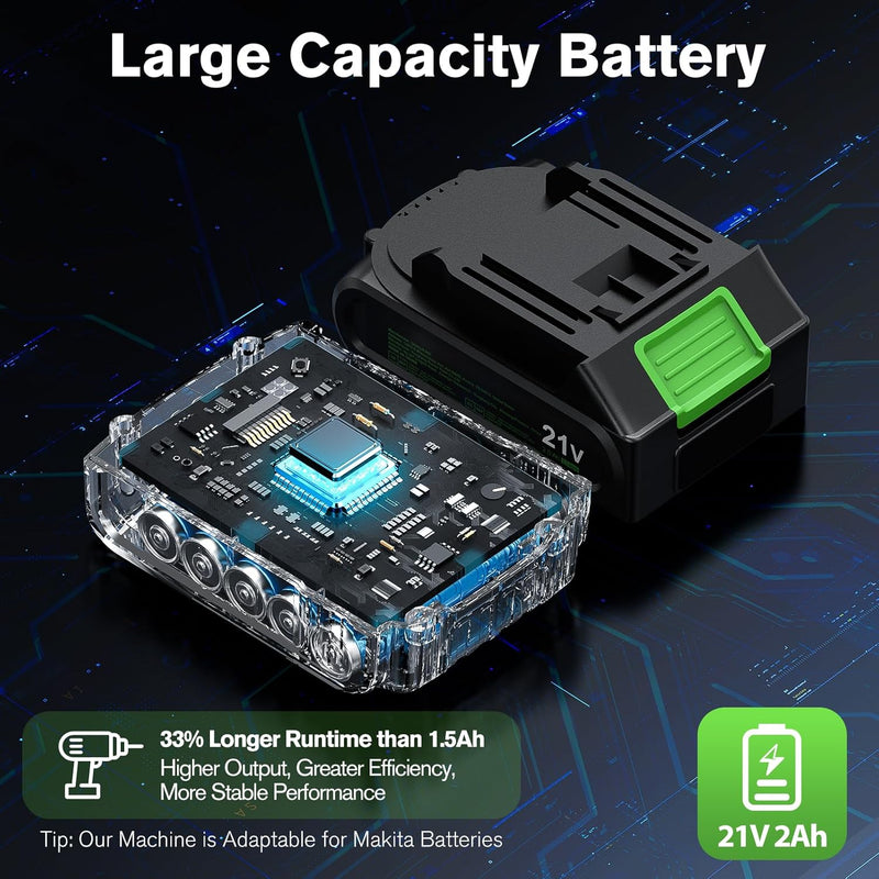 21V Brushless Cordless Combi Drill Set 2x2.0ah 50nm