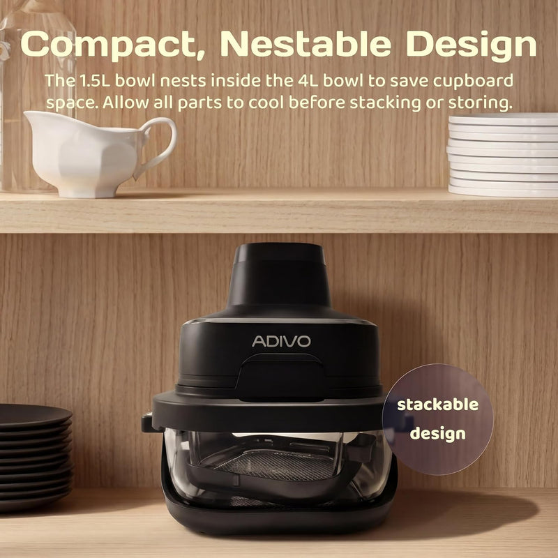 Glass Air Fryer with 4L and 1.5L Clear