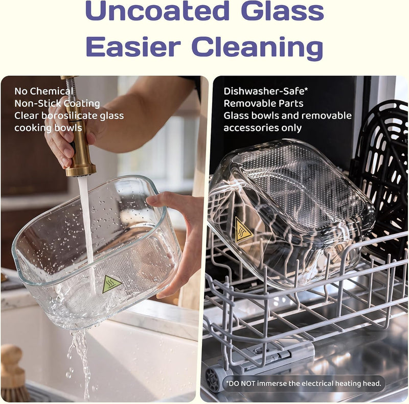Glass Air Fryer with 4L and 1.5L Clear