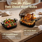 Glass Air Fryer with 4L and 1.5L Clear