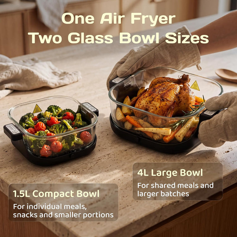 Glass Air Fryer with 4L and 1.5L Clear