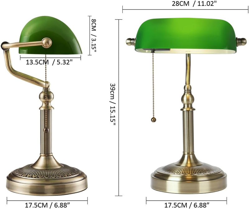 Matted Amber Stepless Dimmable Glass Bankers Desk Lamp