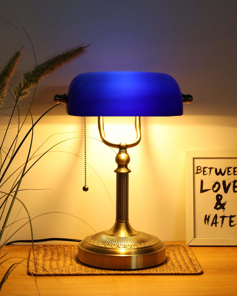 Glass Bankers Desk Lamp USB Fast Charging Port