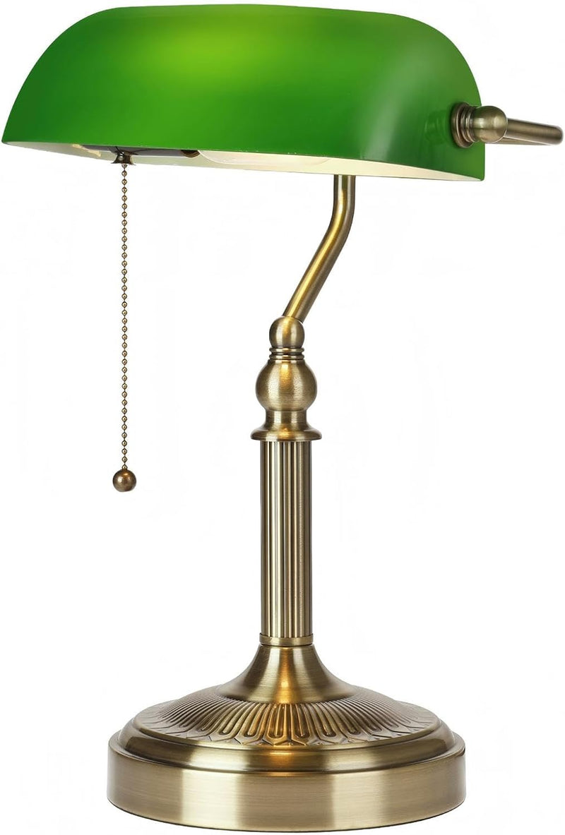 Matted Amber Stepless Dimmable Glass Bankers Desk Lamp