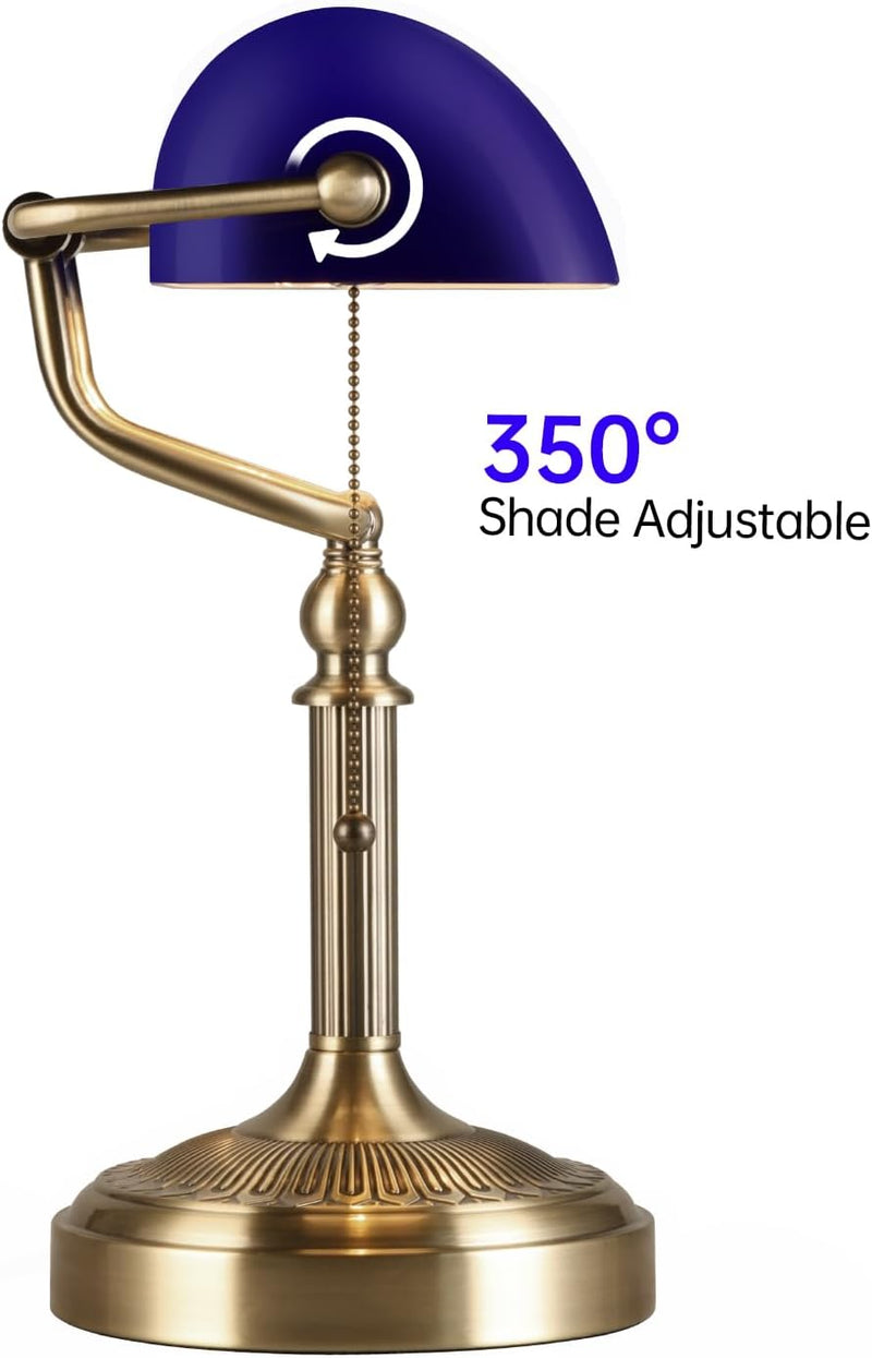 Glass Bankers Desk Lamp USB Fast Charging Port