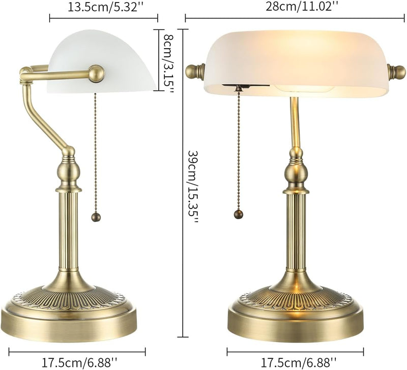 Matted Amber Stepless Dimmable Glass Bankers Desk Lamp