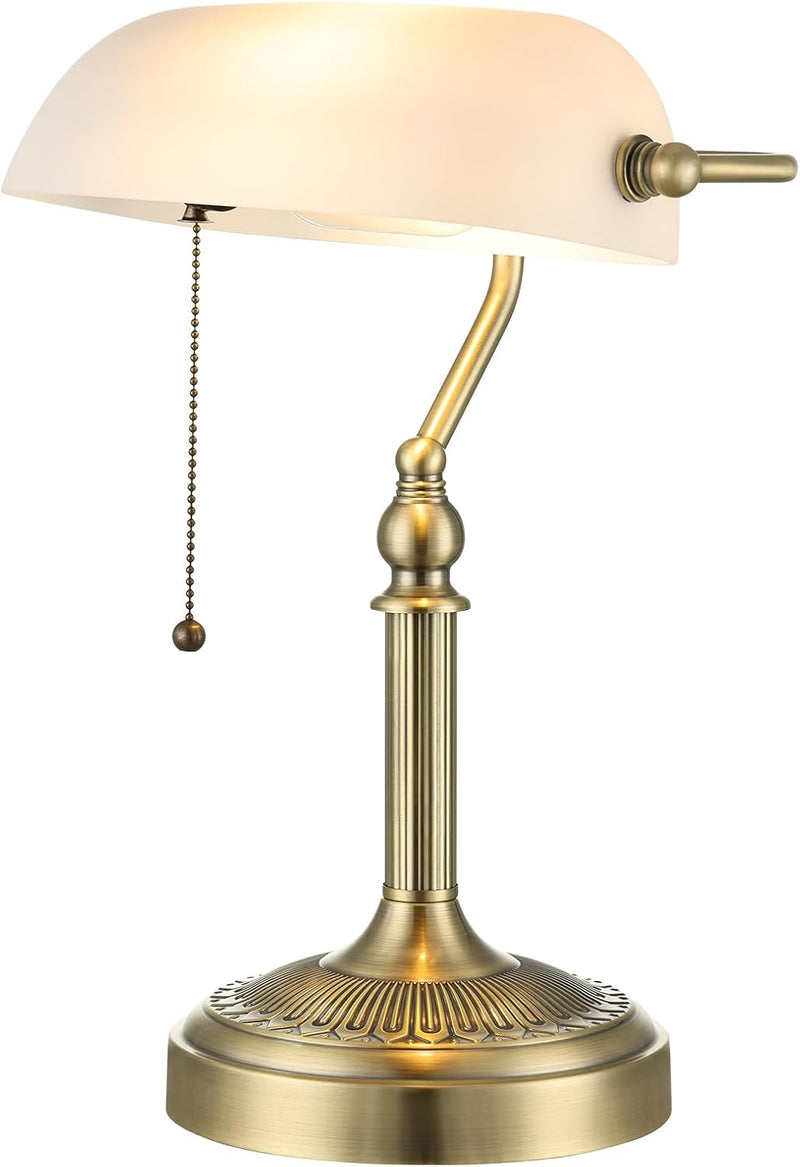 Matted Amber Stepless Dimmable Glass Bankers Desk Lamp