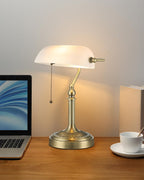 Matted Amber Stepless Dimmable Glass Bankers Desk Lamp