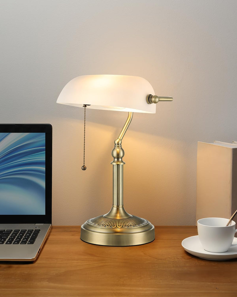 Matted Amber Stepless Dimmable Glass Bankers Desk Lamp