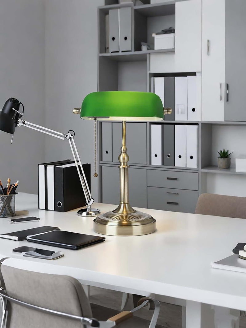 Matted Amber Stepless Dimmable Glass Bankers Desk Lamp