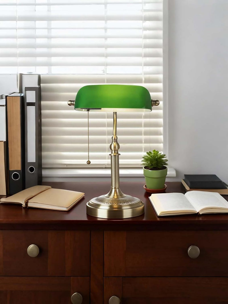 Matted Amber Stepless Dimmable Glass Bankers Desk Lamp