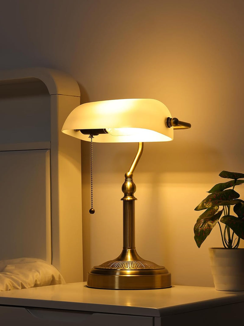 Matted Amber Stepless Dimmable Glass Bankers Desk Lamp