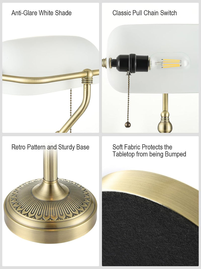 Matted Amber Stepless Dimmable Glass Bankers Desk Lamp