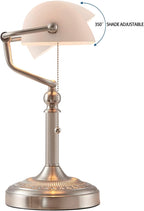 Glass Bankers Desk Lamp with Pull Chain Switch