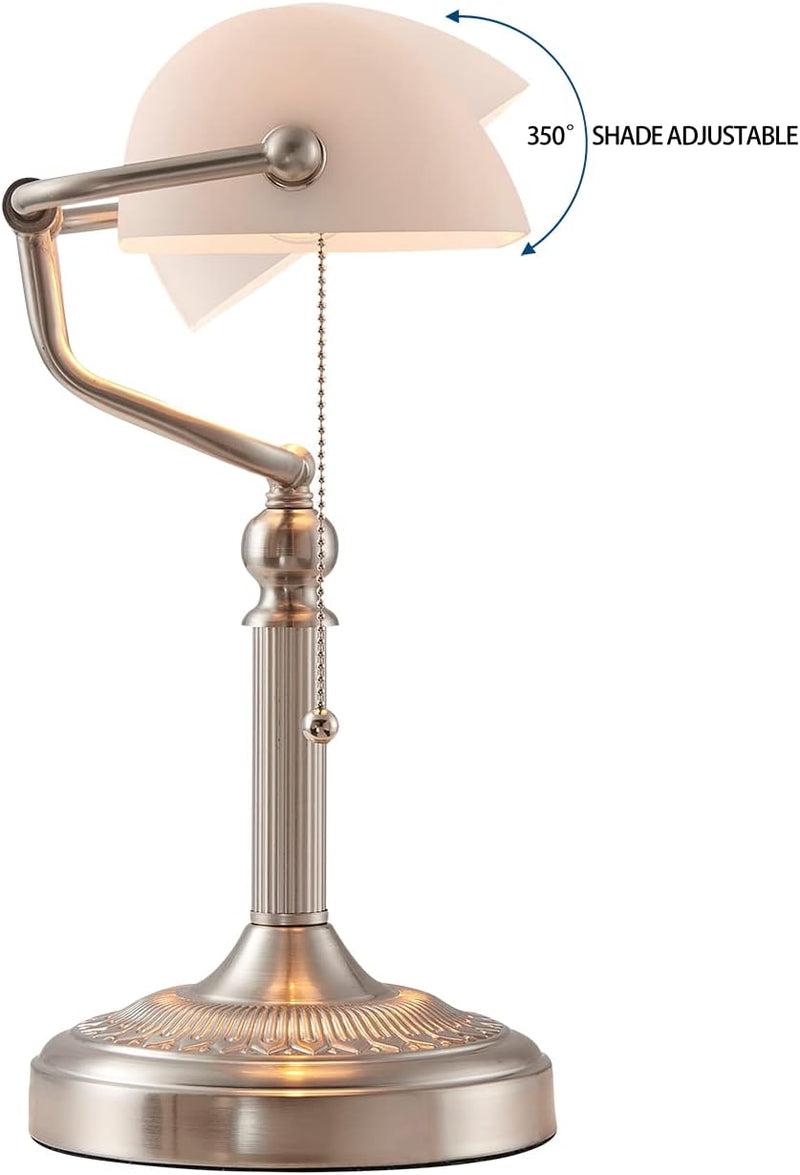 Glass Bankers Desk Lamp USB Fast Charging Port