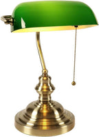 Glass Bankers Desk Lamp with Pull Chain Switch