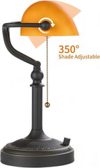 Glass Bankers Desk Lamp with Pull Chain Switch