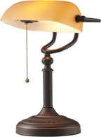 Glass Bankers Desk Lamp with Pull Chain Switch