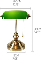 Glass Bankers Desk Lamp with Pull Chain Switch