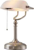 Glass Bankers Desk Lamp with Pull Chain Switch