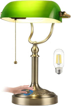 Glass Bankers Desk Lamp with Pull Chain Switch