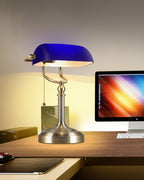 Glass Bankers Desk Lamp with Pull Chain Switch