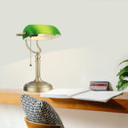 Glass Bankers Desk Lamp with Pull Chain Switch